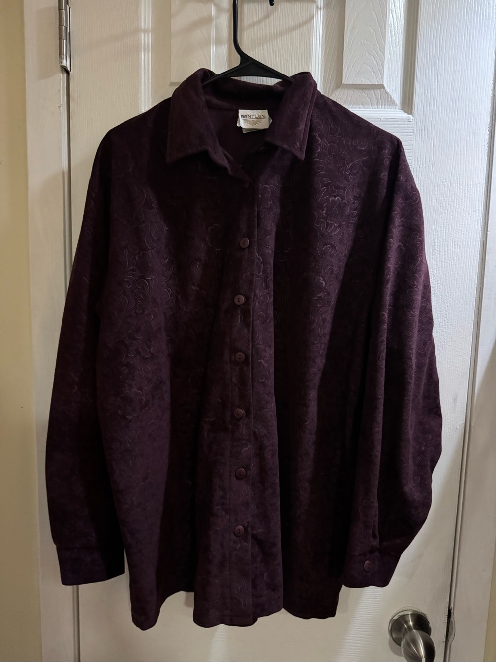Y2K Bentley Women’s Purple Floral Jacquard Button-Up Blouse Size L